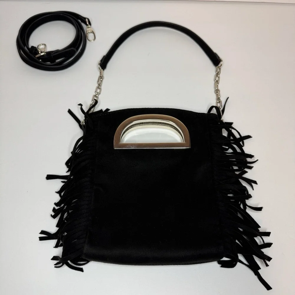 White House Black Market Black Satchel Crossbody Bag Tassel Womens‎